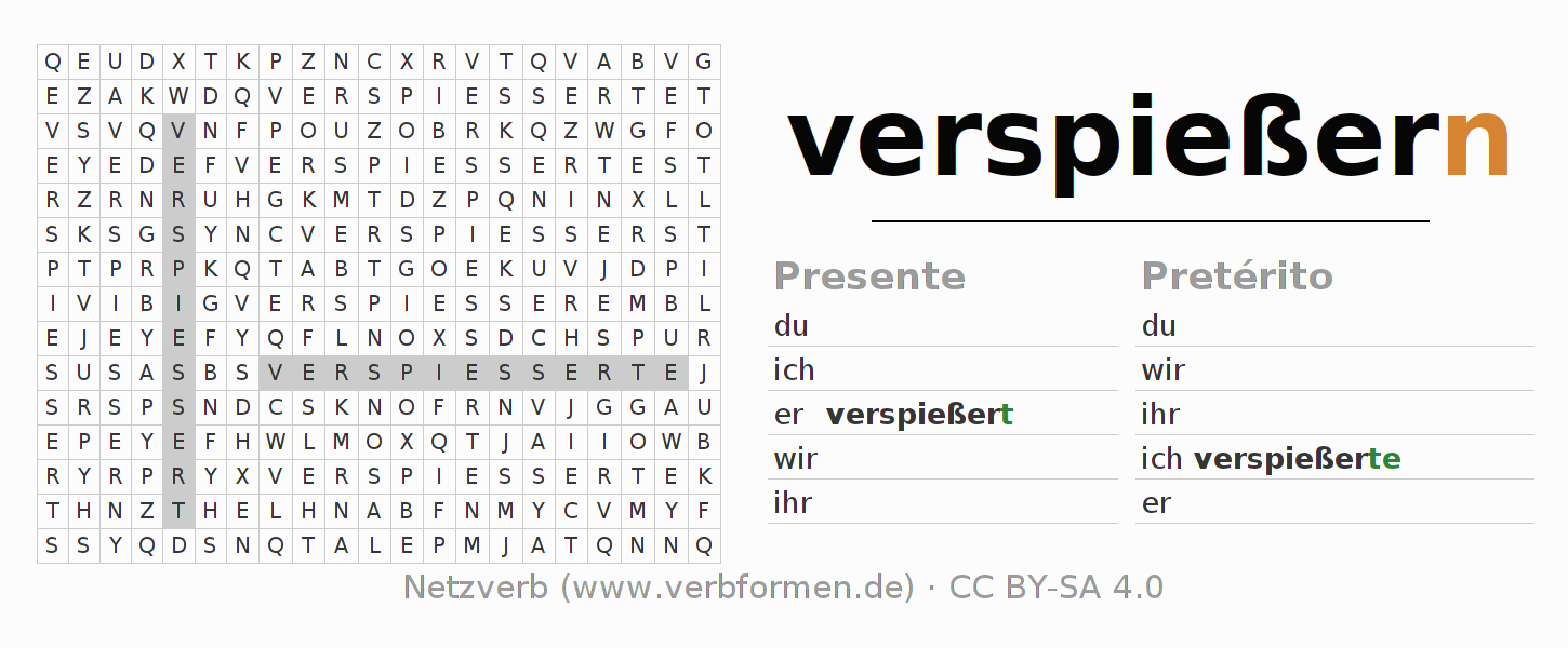 Juego de palabras cruzadas para la conjugación del verbo verspießern