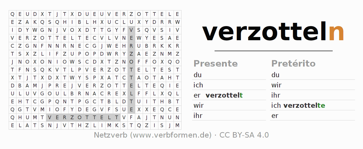 Juego de palabras cruzadas para la conjugación del verbo verzotteln
