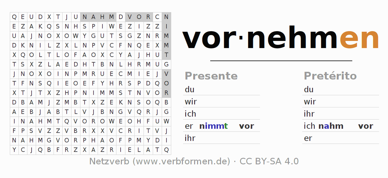 Juego de palabras cruzadas para la conjugación del verbo vornehmen