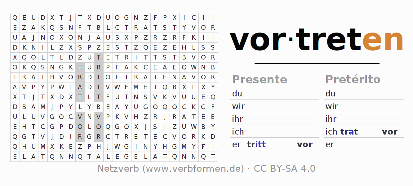 Juego de palabras cruzadas para la conjugación del verbo vortreten