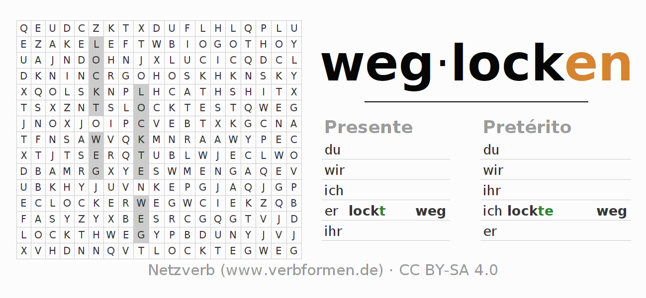 Juego de palabras cruzadas para la conjugación del verbo weglocken