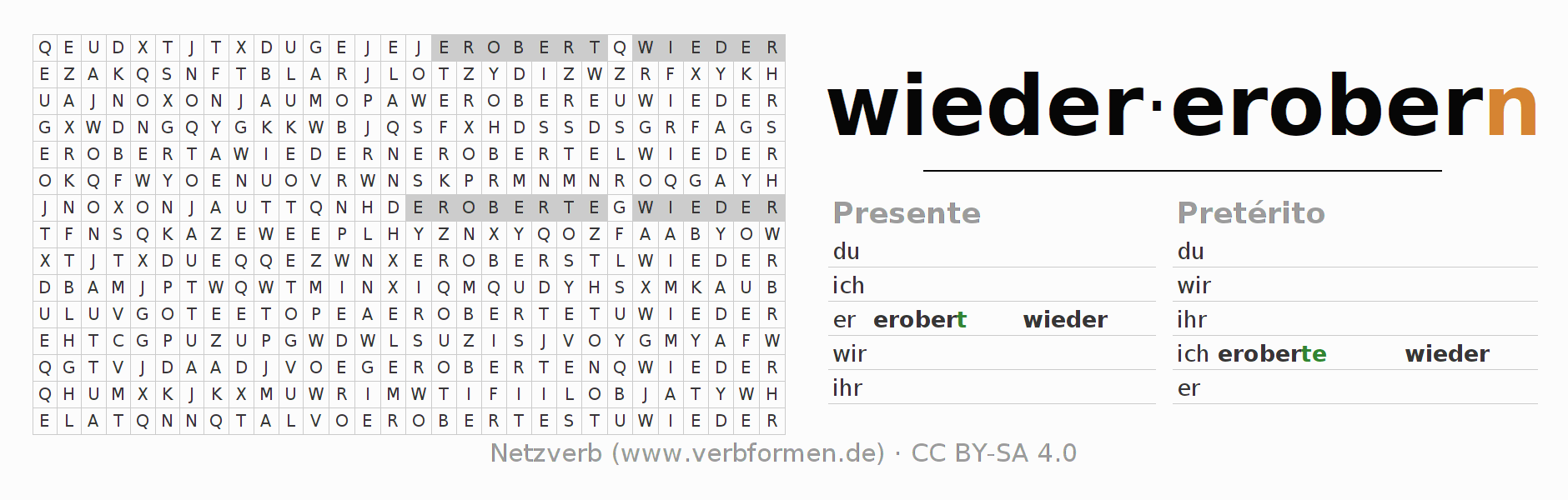 Juego de palabras cruzadas para la conjugación del verbo wiedererobern