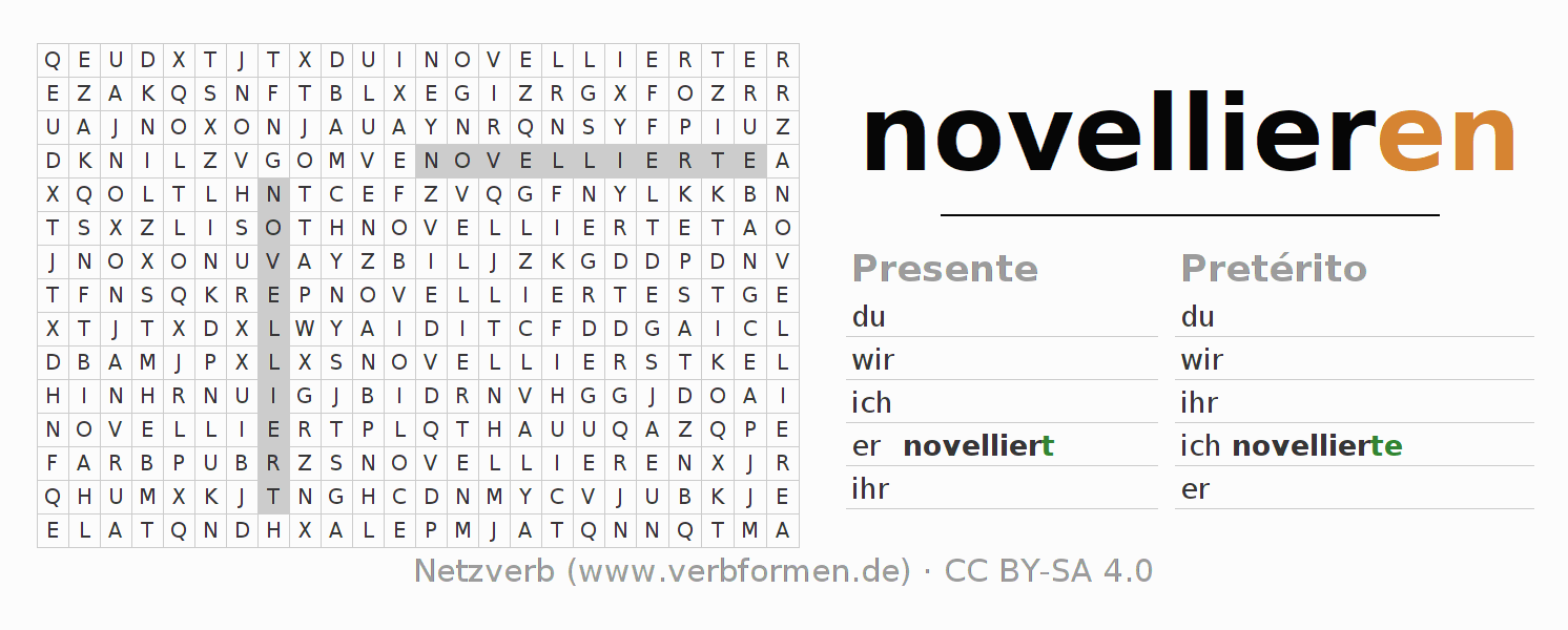 Juego de palabras cruzadas para la conjugación del verbo novellieren