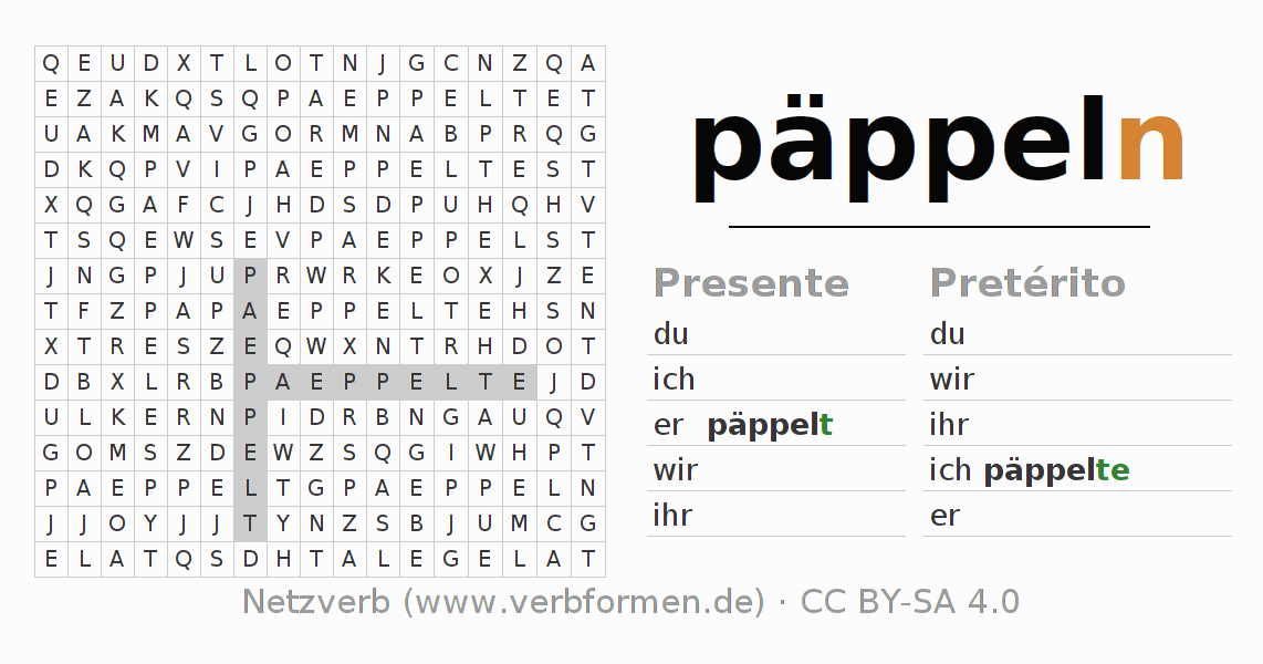 Juego de palabras cruzadas para la conjugación del verbo päppeln