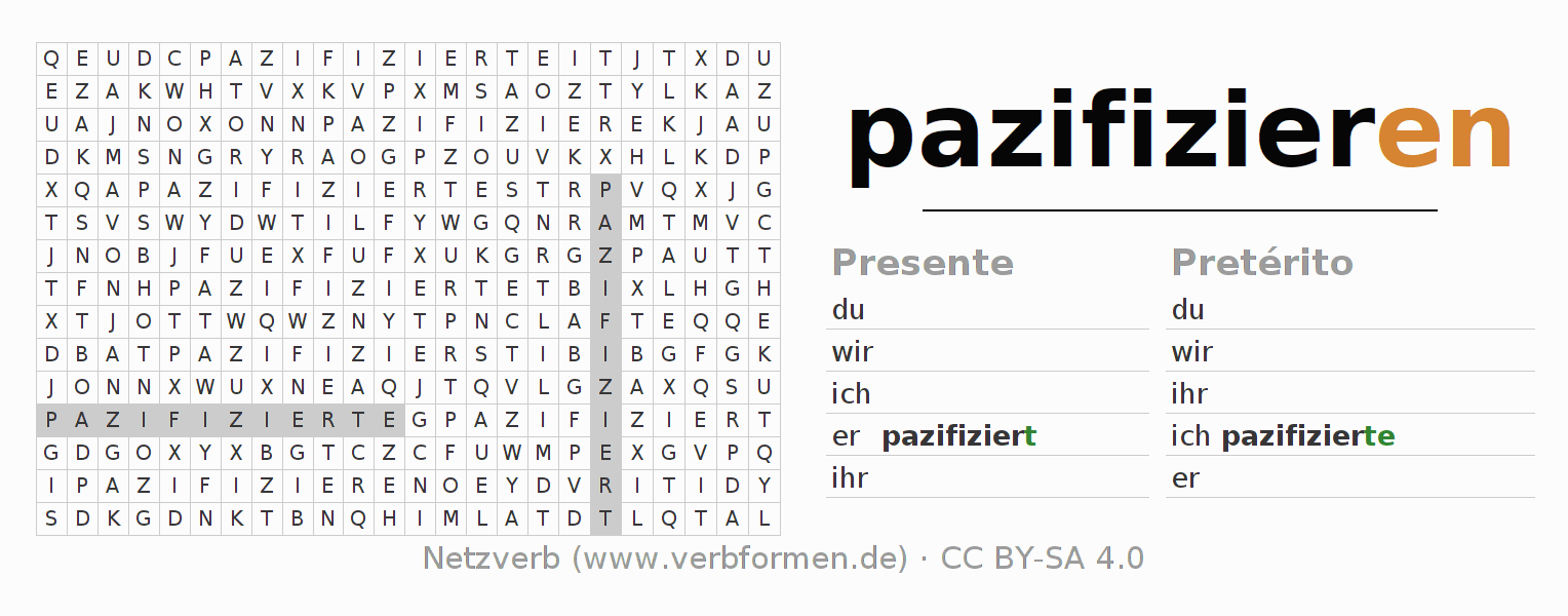 Juego de palabras cruzadas para la conjugación del verbo pazifizieren