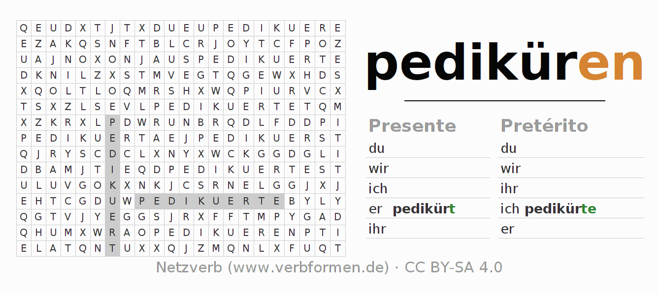 Juego de palabras cruzadas para la conjugación del verbo pediküren