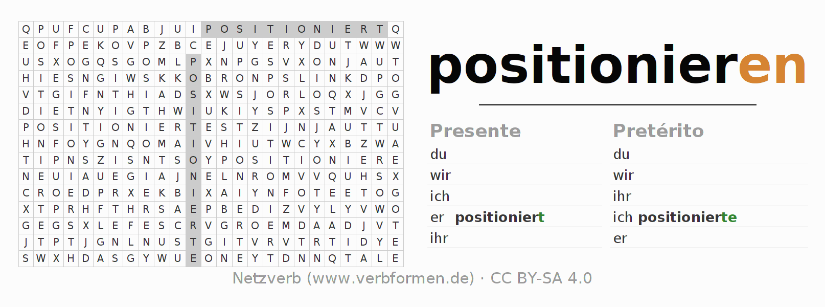 Juego de palabras cruzadas para la conjugación del verbo positionieren