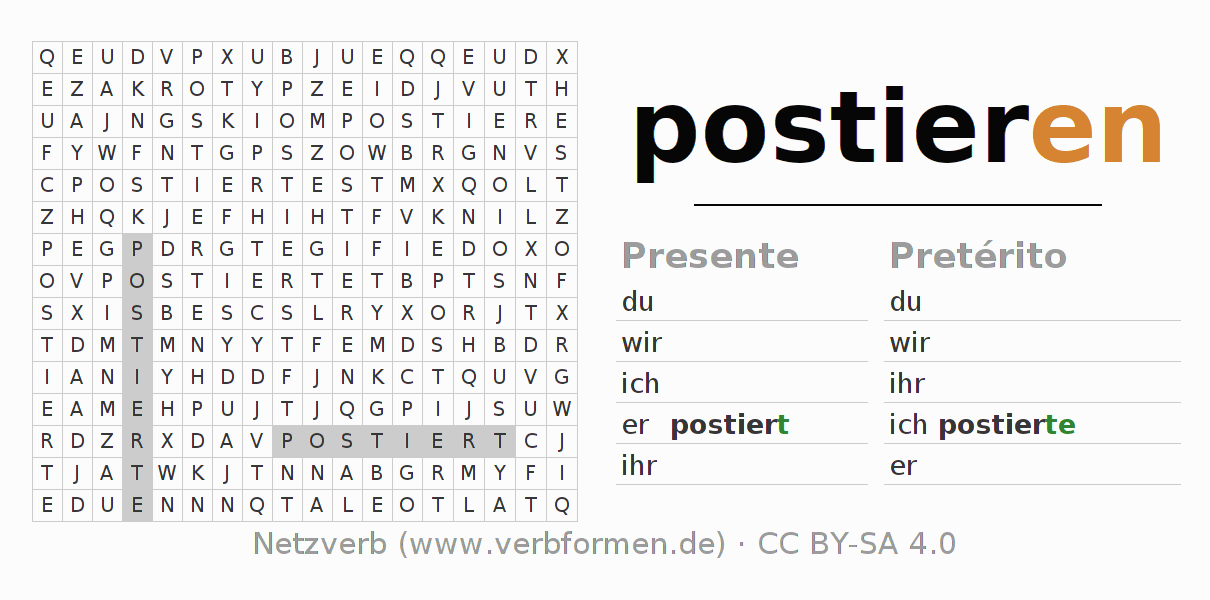 Juego de palabras cruzadas para la conjugación del verbo postieren