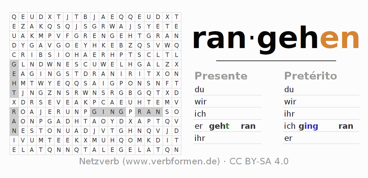 Juego de palabras cruzadas para la conjugación del verbo rangehen