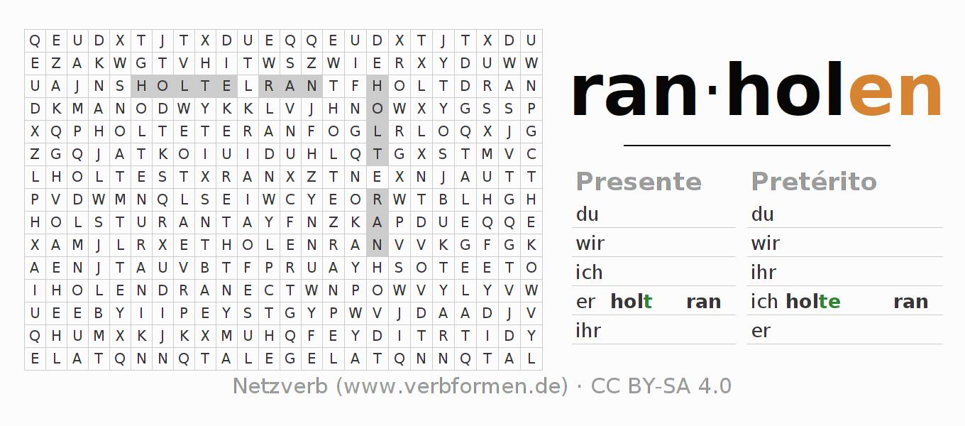 Juego de palabras cruzadas para la conjugación del verbo ranholen