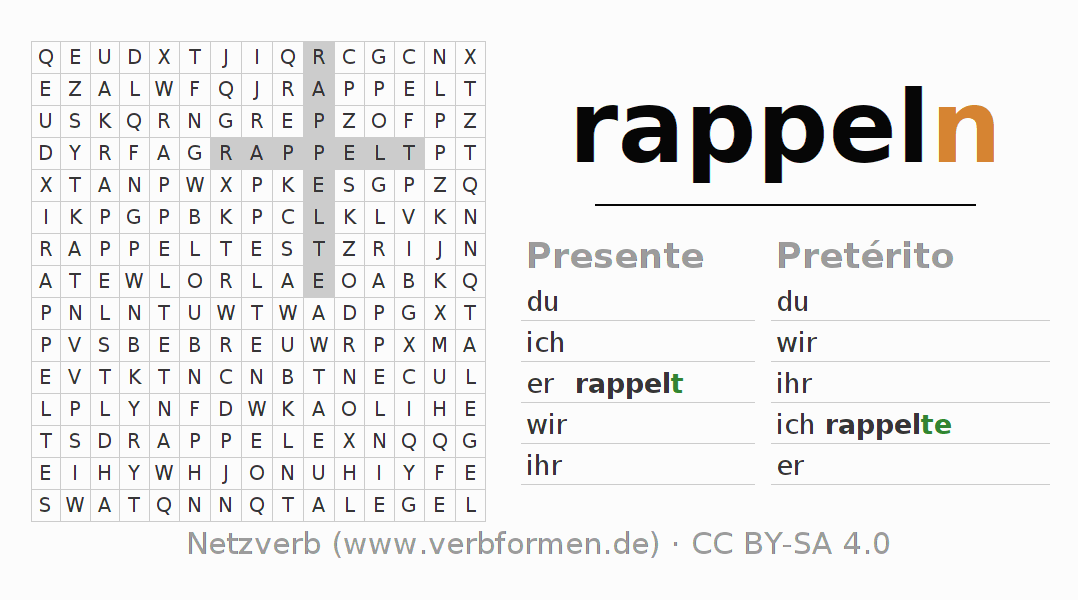 Juego de palabras cruzadas para la conjugación del verbo rappeln (ist)
