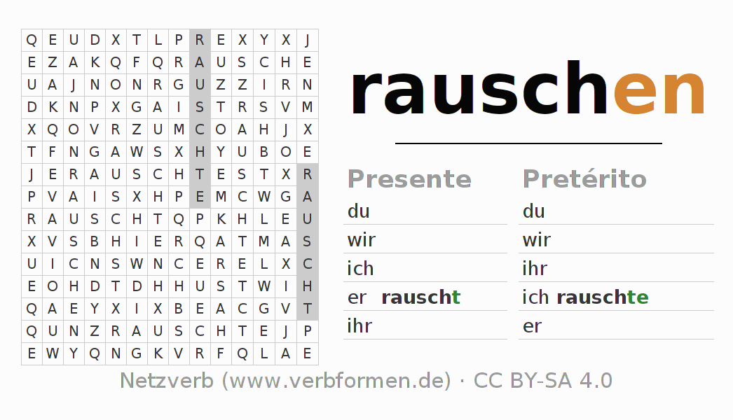 Juego de palabras cruzadas para la conjugación del verbo rauschen (hat)