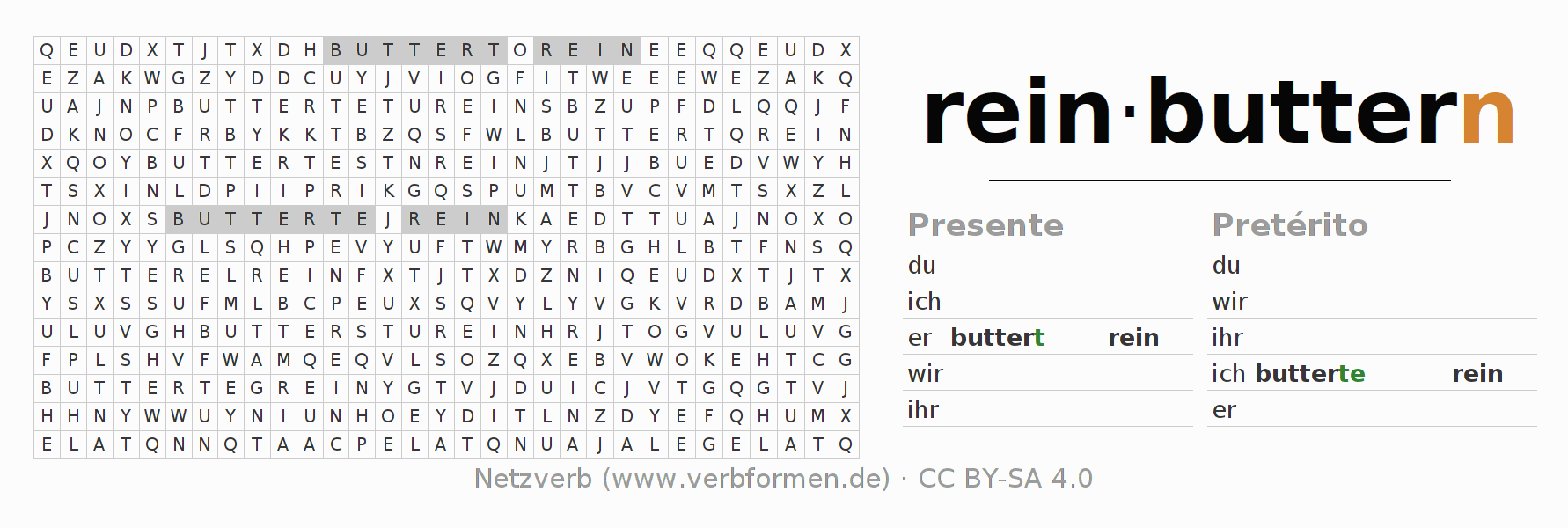 Juego de palabras cruzadas para la conjugación del verbo reinbuttern