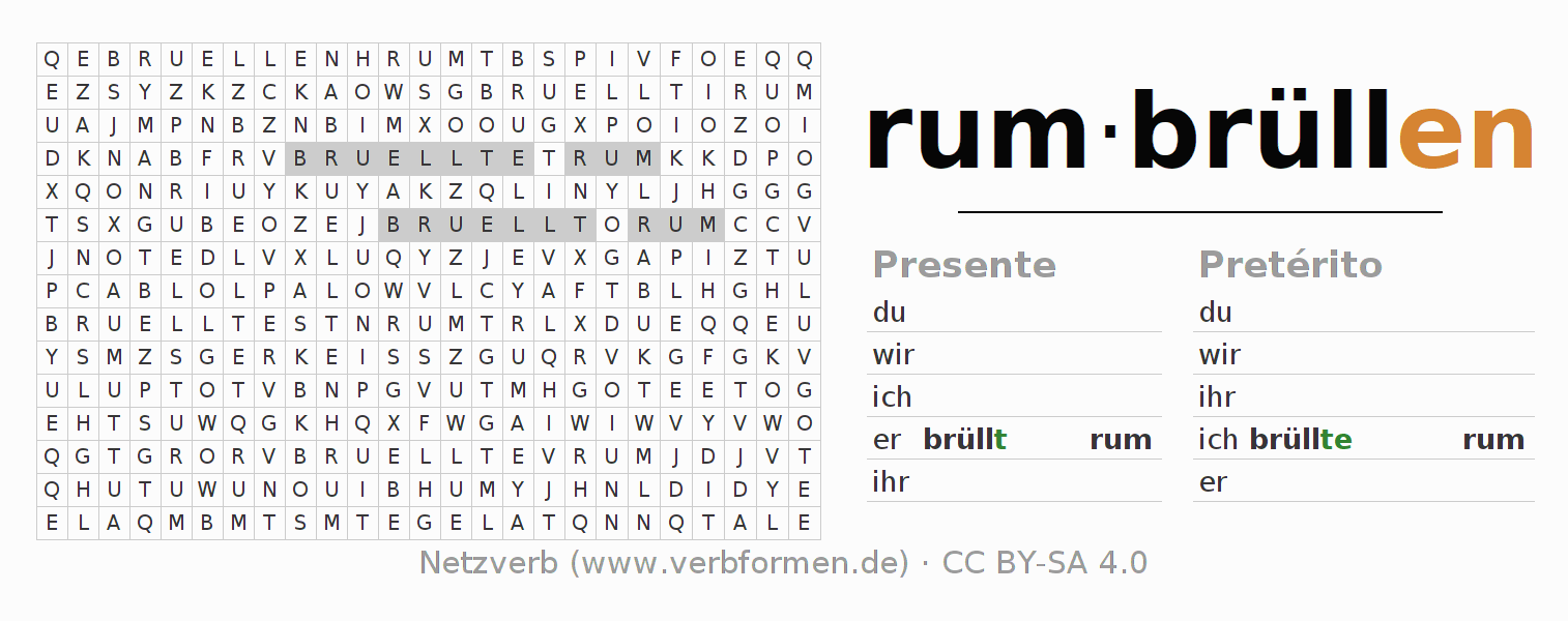 Juego de palabras cruzadas para la conjugación del verbo rumbrüllen