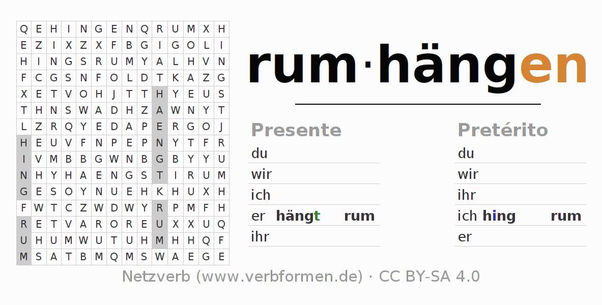 Juego de palabras cruzadas para la conjugación del verbo rumhängen