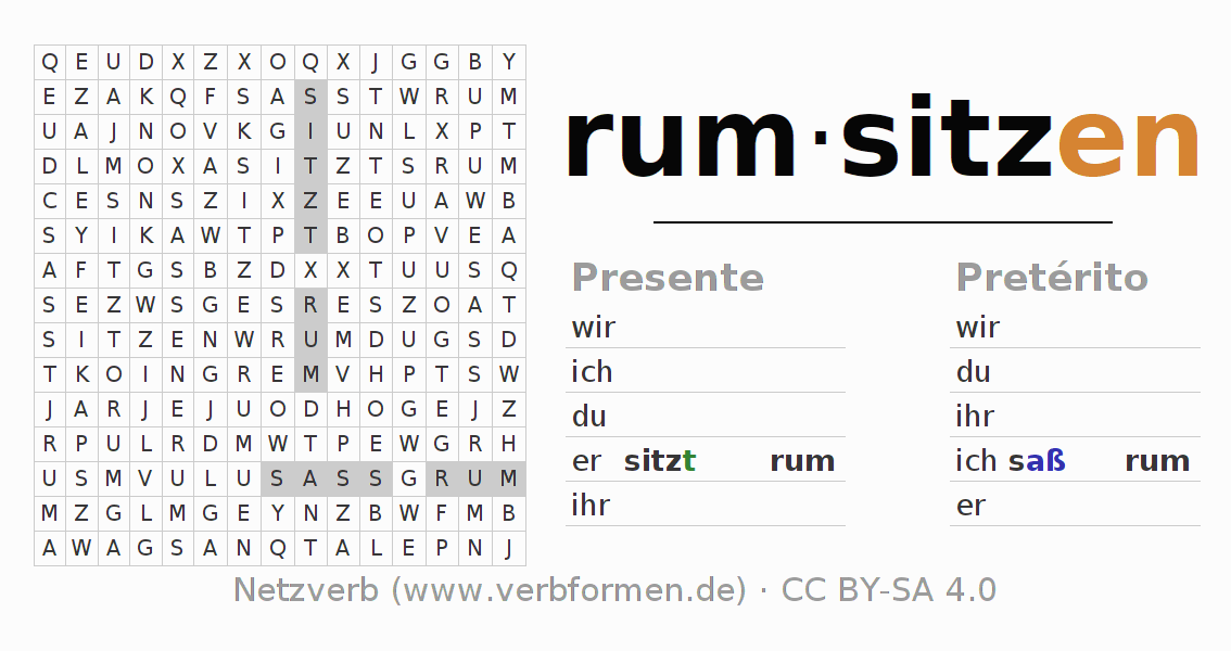 Juego de palabras cruzadas para la conjugación del verbo rumsitzen