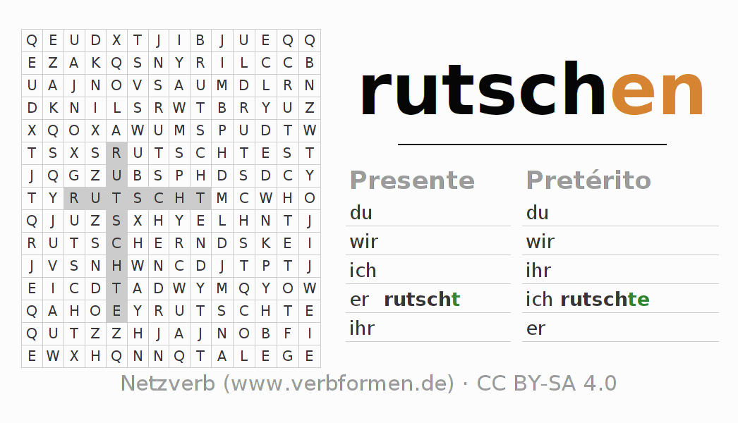 Juego de palabras cruzadas para la conjugación del verbo rutschen