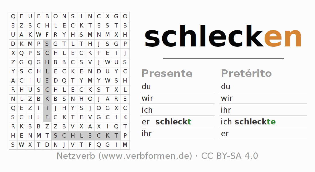 Juego de palabras cruzadas para la conjugación del verbo schlecken