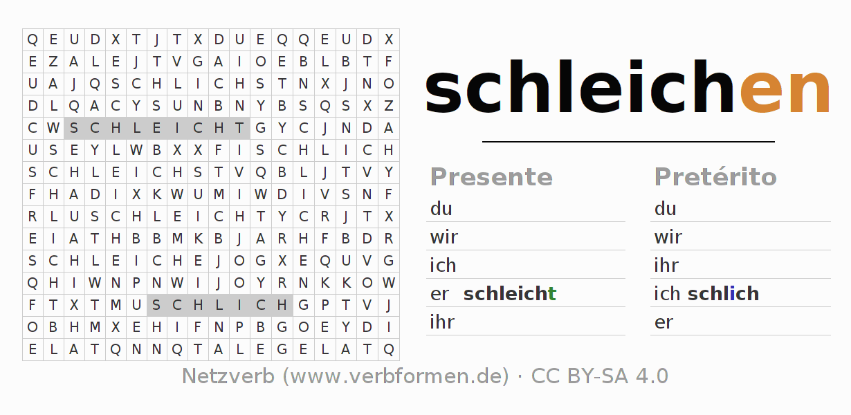 Juego de palabras cruzadas para la conjugación del verbo schleichen (ist)