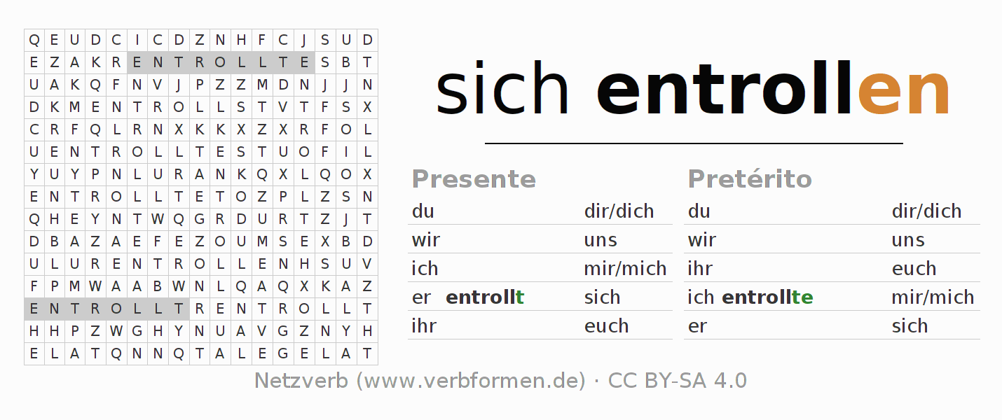 Juego de palabras cruzadas para la conjugación del verbo sich entrollen (hat)