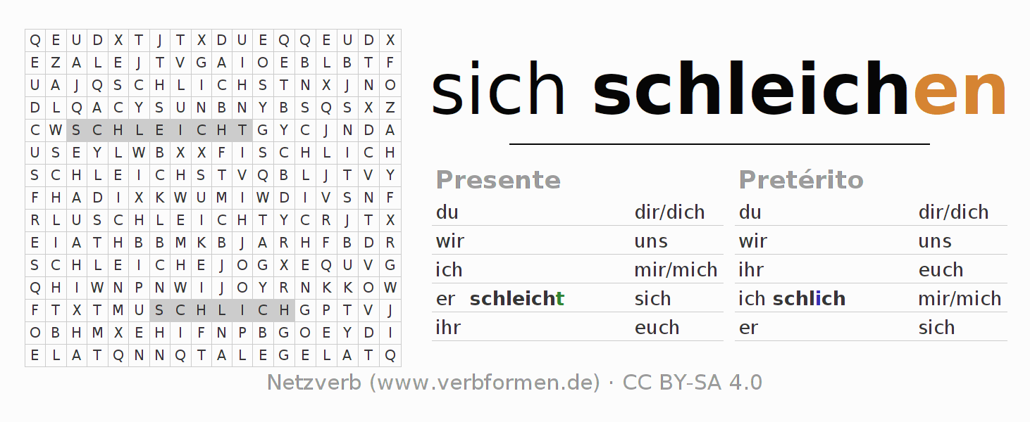 Juego de palabras cruzadas para la conjugación del verbo sich schleichen (hat)