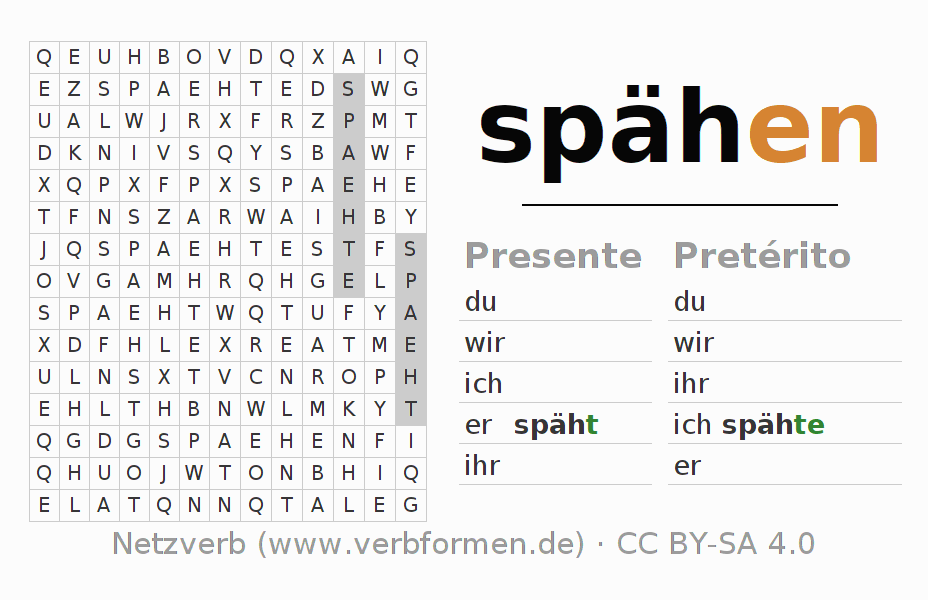 Juego de palabras cruzadas para la conjugación del verbo spähen