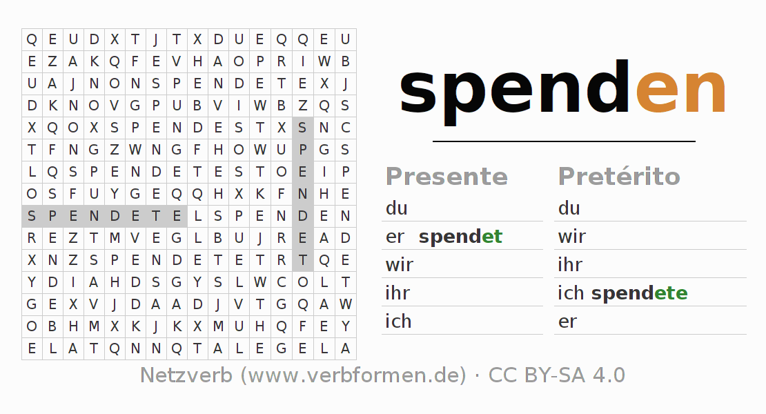 Juego de palabras cruzadas para la conjugación del verbo spenden