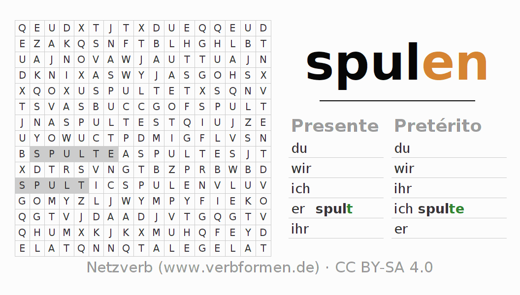 Juego de palabras cruzadas para la conjugación del verbo spulen
