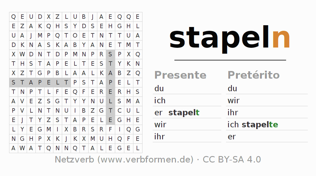 Juego de palabras cruzadas para la conjugación del verbo stapeln