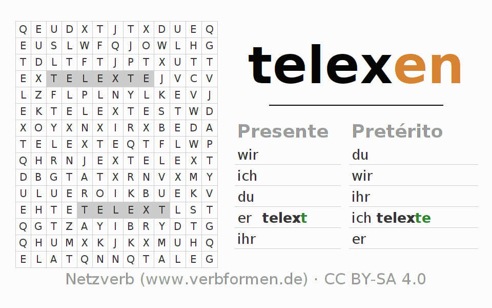 Juego de palabras cruzadas para la conjugación del verbo telexen