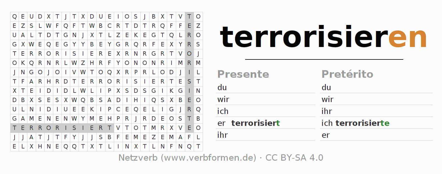 Juego de palabras cruzadas para la conjugación del verbo terrorisieren