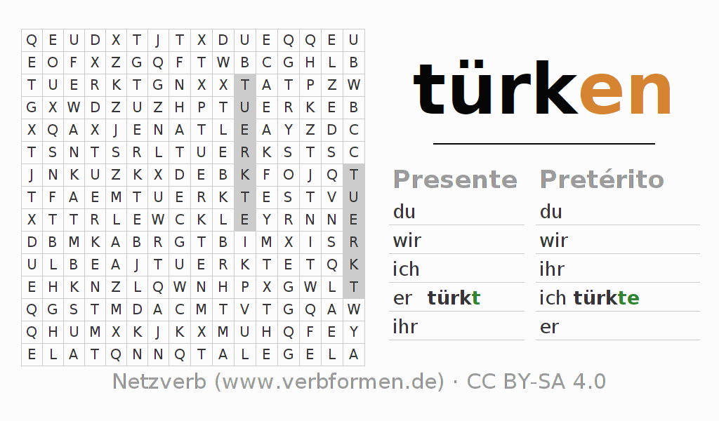 Juego de palabras cruzadas para la conjugación del verbo türken