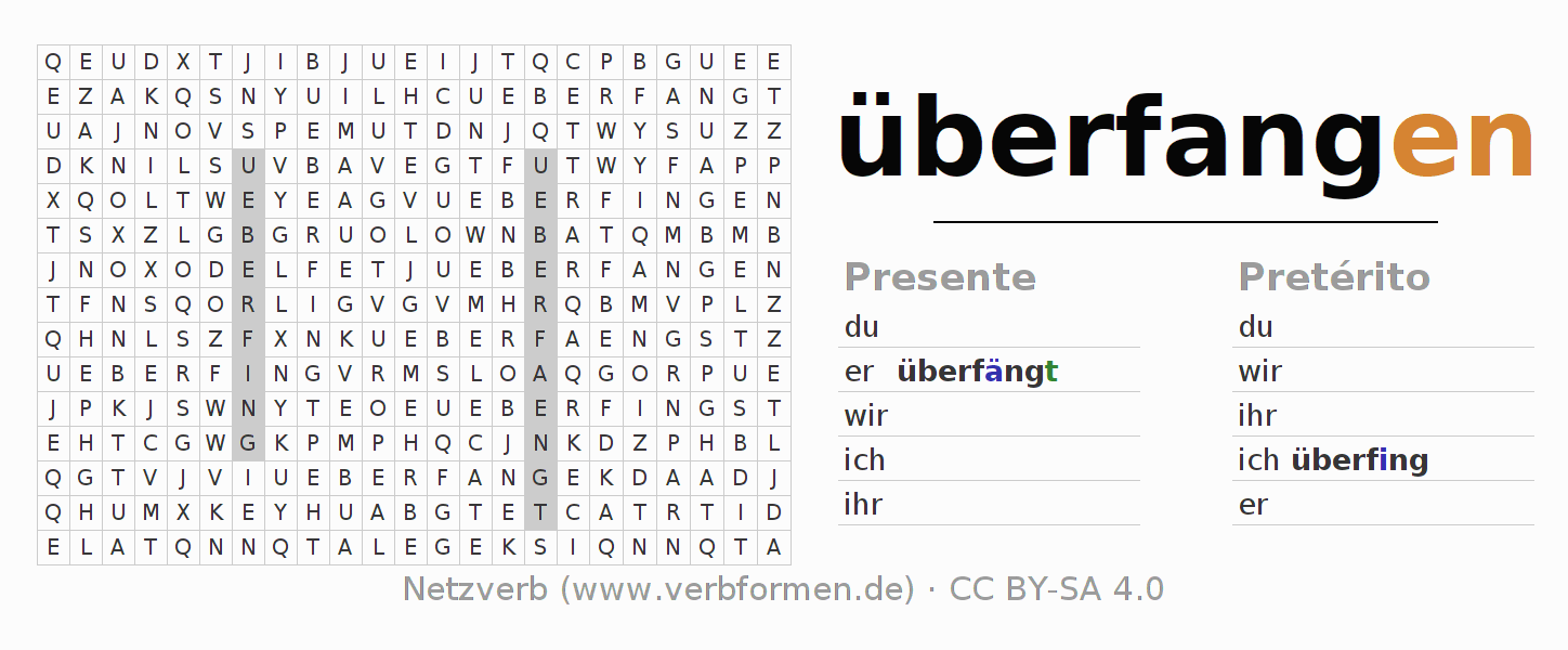 Juego de palabras cruzadas para la conjugación del verbo überfangen