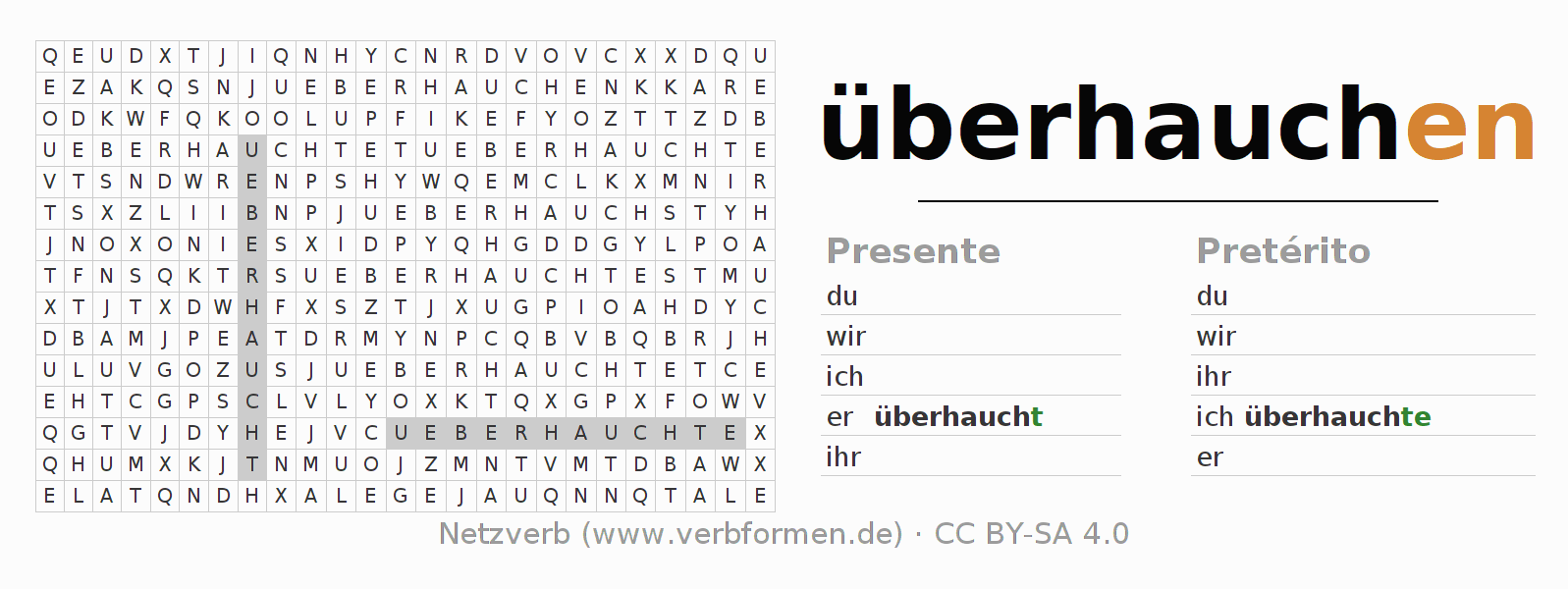 Juego de palabras cruzadas para la conjugación del verbo überhauchen