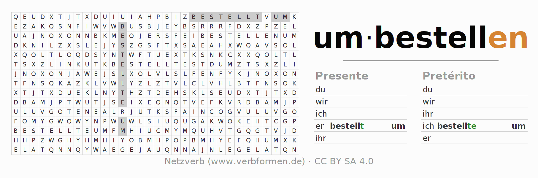 Juego de palabras cruzadas para la conjugación del verbo umbestellen