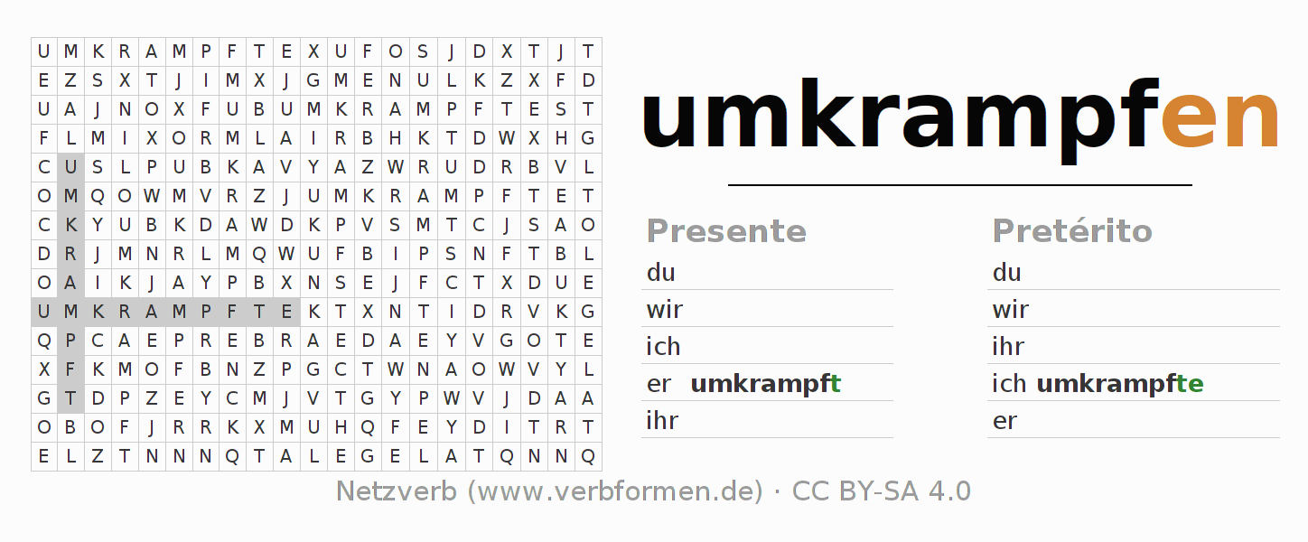 Juego de palabras cruzadas para la conjugación del verbo umkrampfen