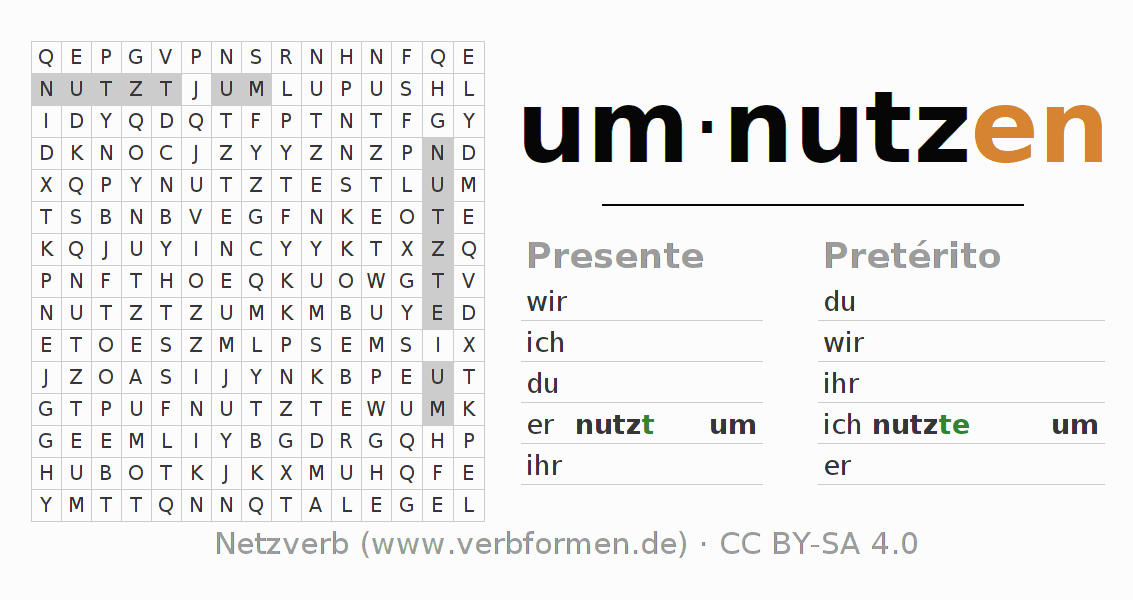 Juego de palabras cruzadas para la conjugación del verbo umnutzen