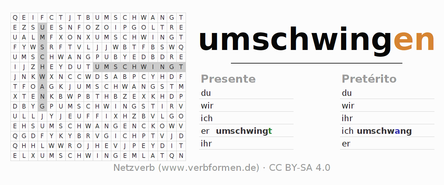 Juego de palabras cruzadas para la conjugación del verbo umschwingen