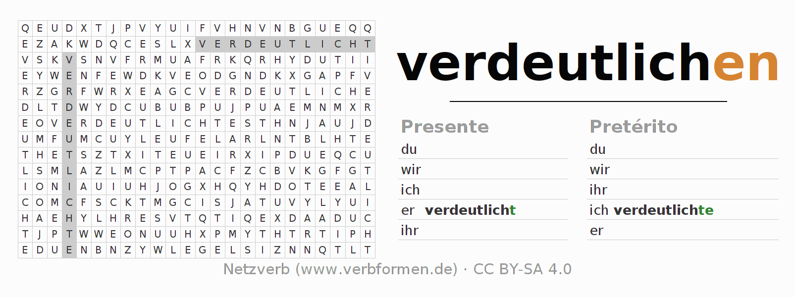 Juego de palabras cruzadas para la conjugación del verbo verdeutlichen