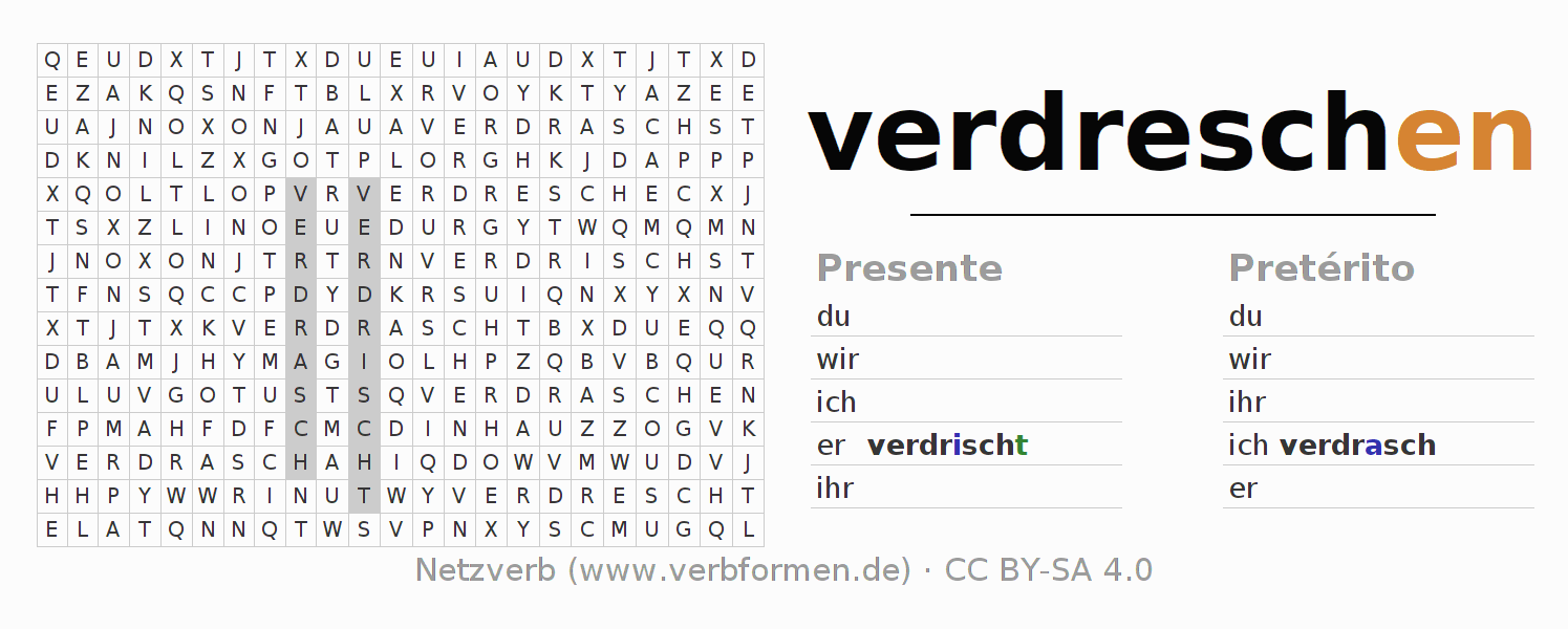 Juego de palabras cruzadas para la conjugación del verbo verdreschen