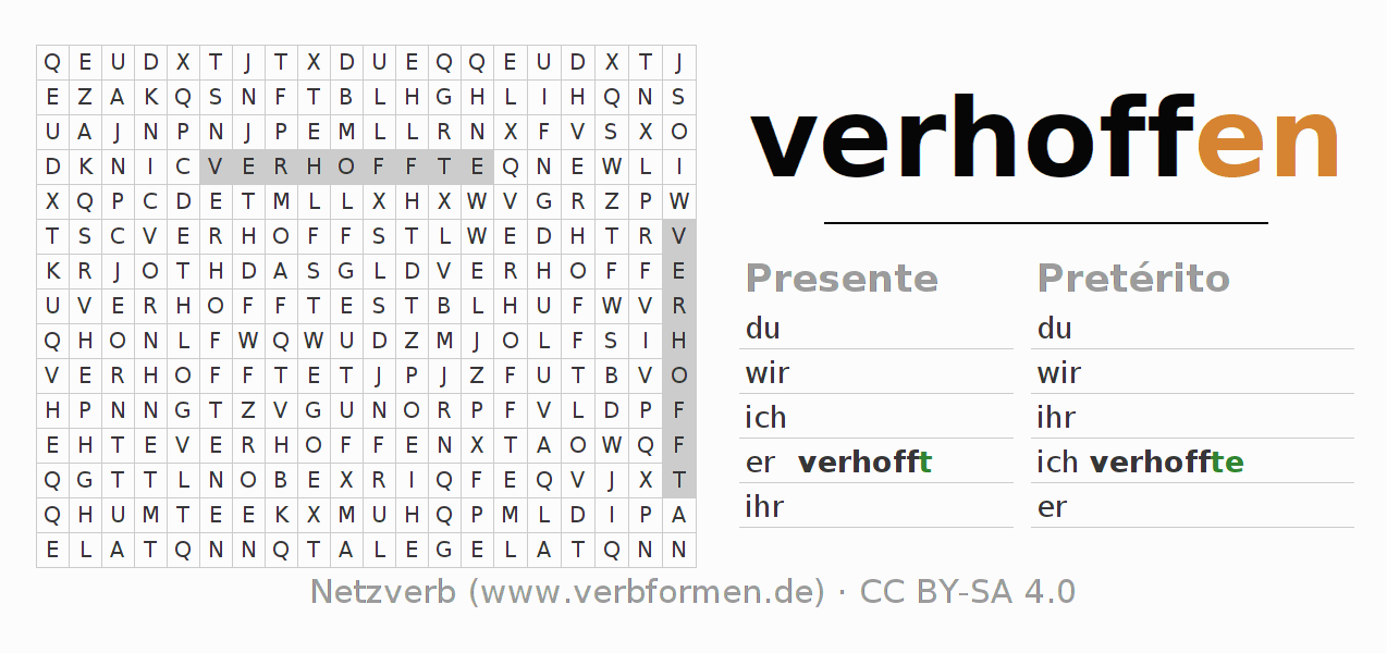 Juego de palabras cruzadas para la conjugación del verbo verhoffen