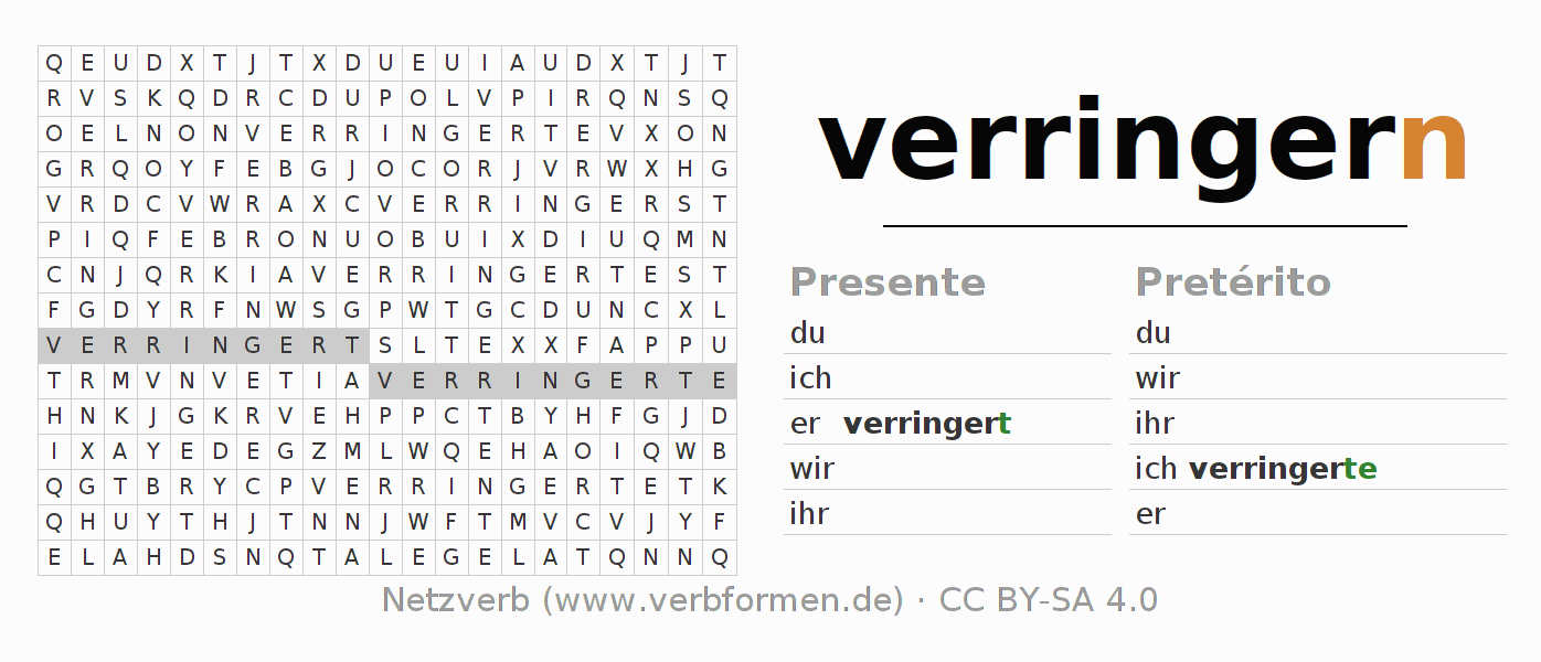 Juego de palabras cruzadas para la conjugación del verbo verringern