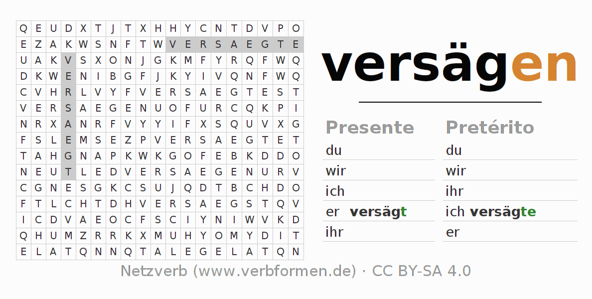 Juego de palabras cruzadas para la conjugación del verbo versägen