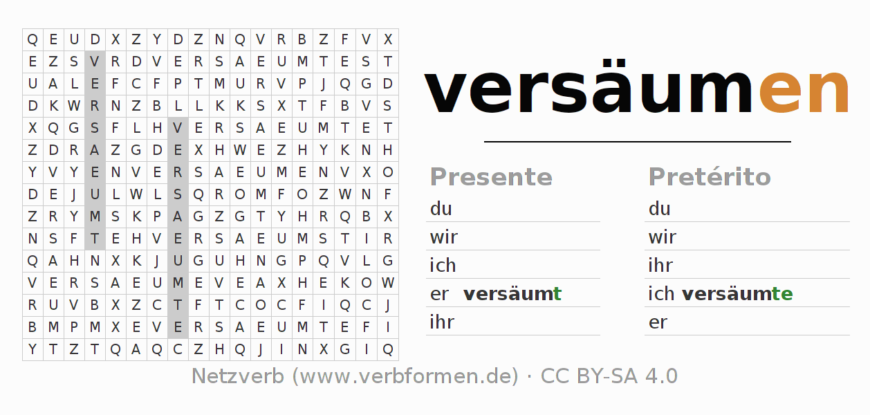 Juego de palabras cruzadas para la conjugación del verbo versäumen