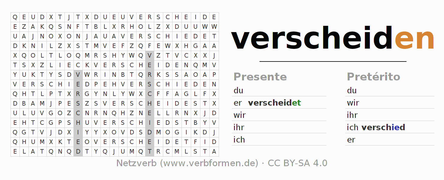 Juego de palabras cruzadas para la conjugación del verbo verscheiden