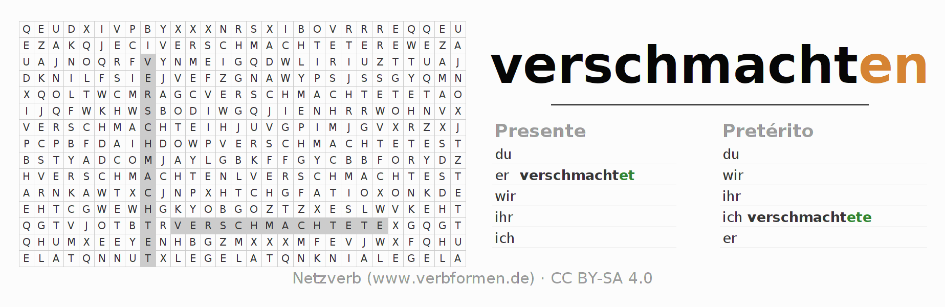 Juego de palabras cruzadas para la conjugación del verbo verschmachten