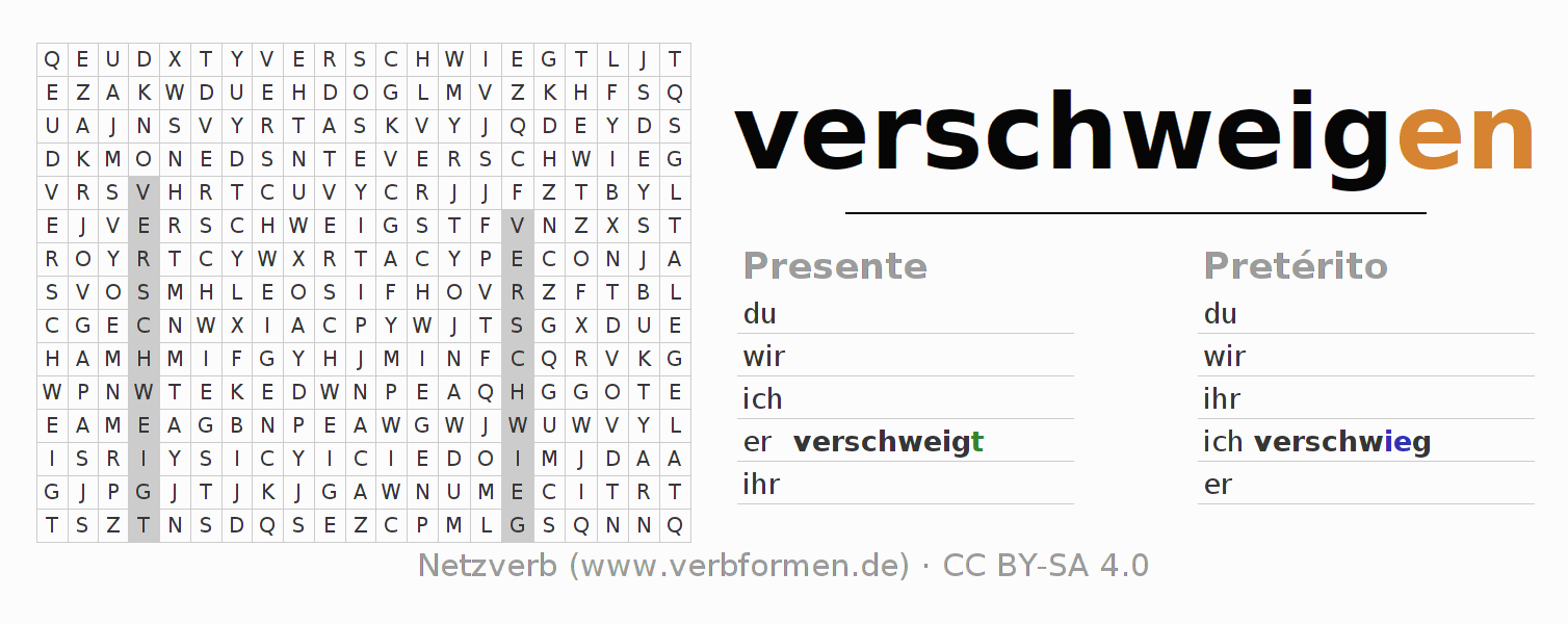 Juego de palabras cruzadas para la conjugación del verbo verschweigen