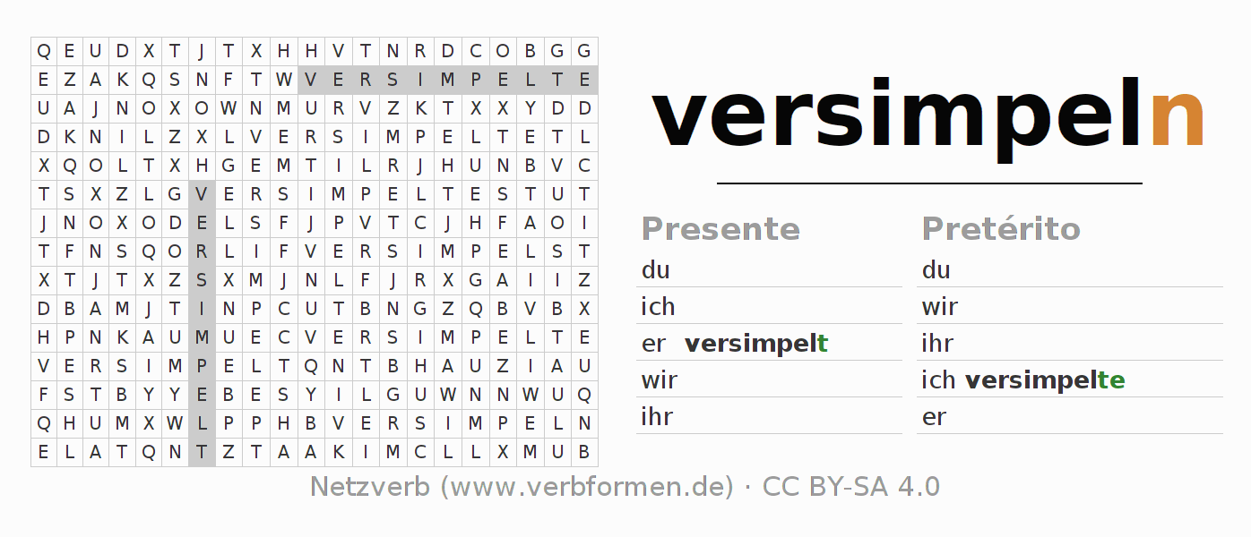 Juego de palabras cruzadas para la conjugación del verbo versimpeln (hat)