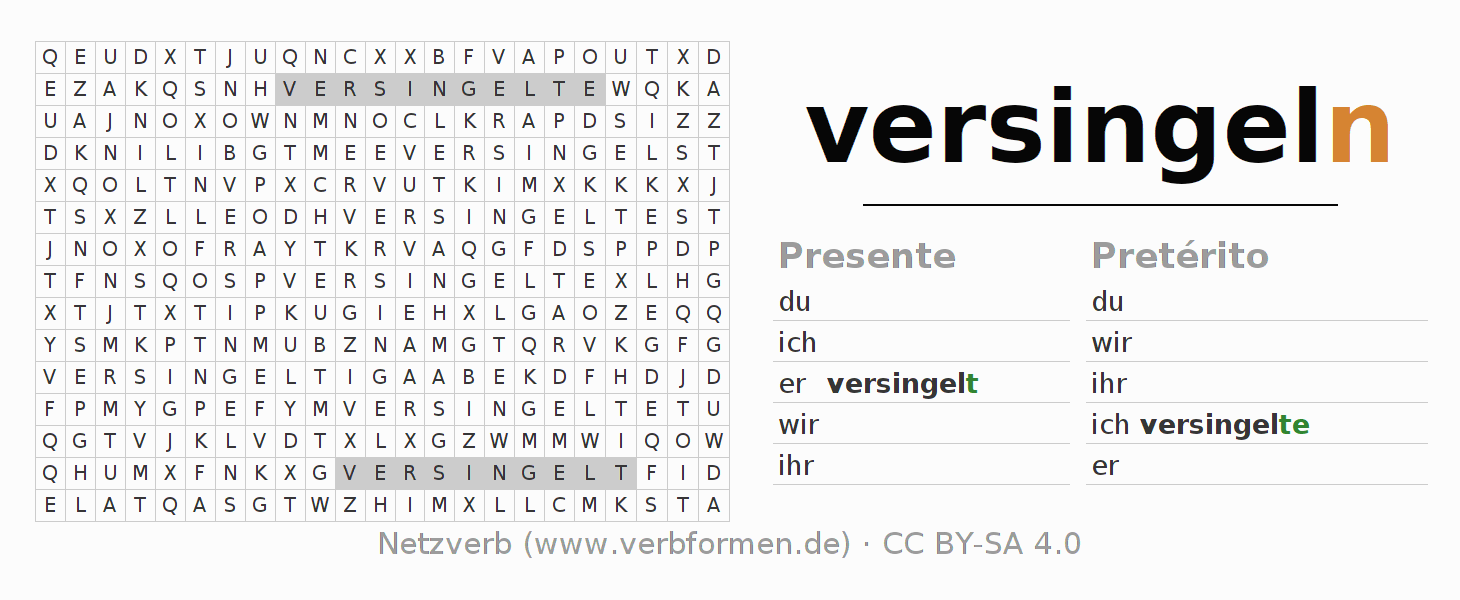Juego de palabras cruzadas para la conjugación del verbo versingeln