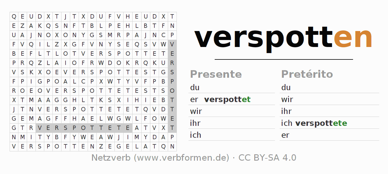 Juego de palabras cruzadas para la conjugación del verbo verspotten